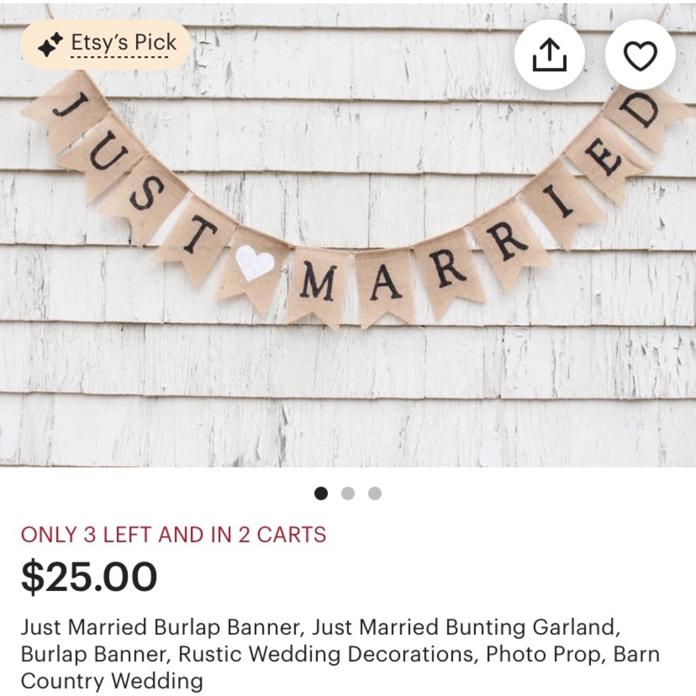 JUST MARRIED burlap banner